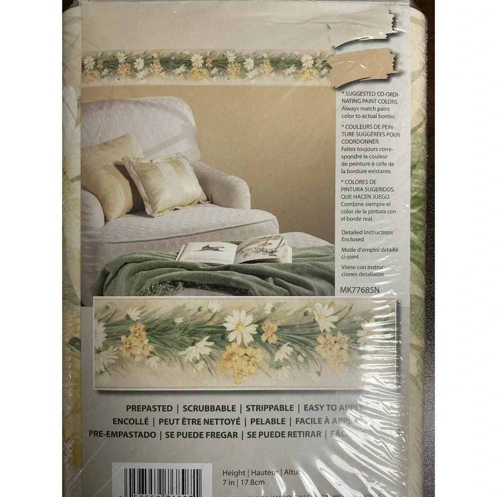 Vtg Hometrends Wall Border (1) Yellow Floral 7in x 5 Yards long